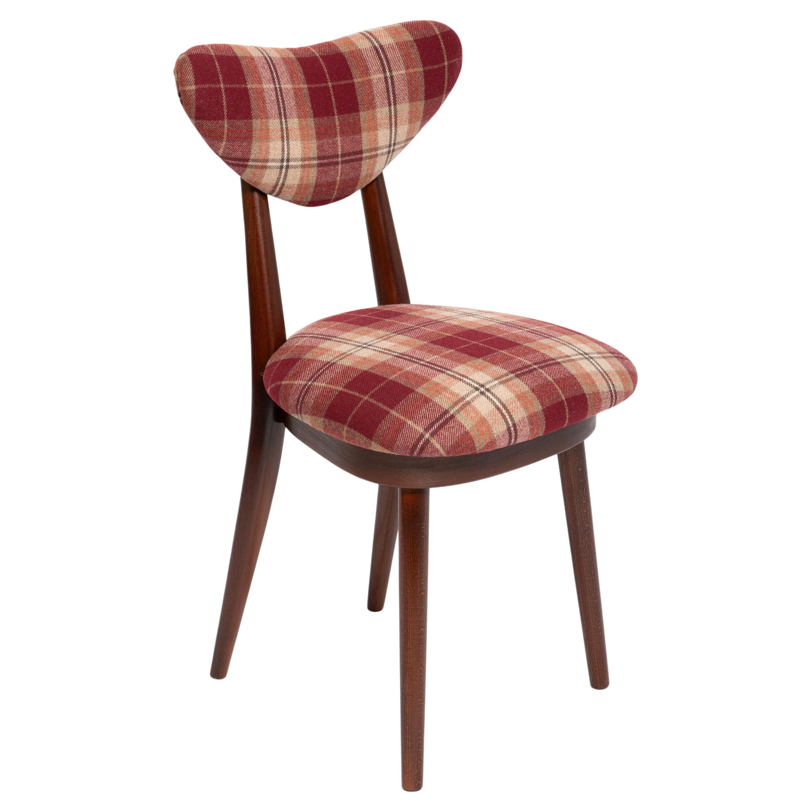Mid Century Red Wine Classic Scottish Pattern Heart Chair, Europe, 1960s