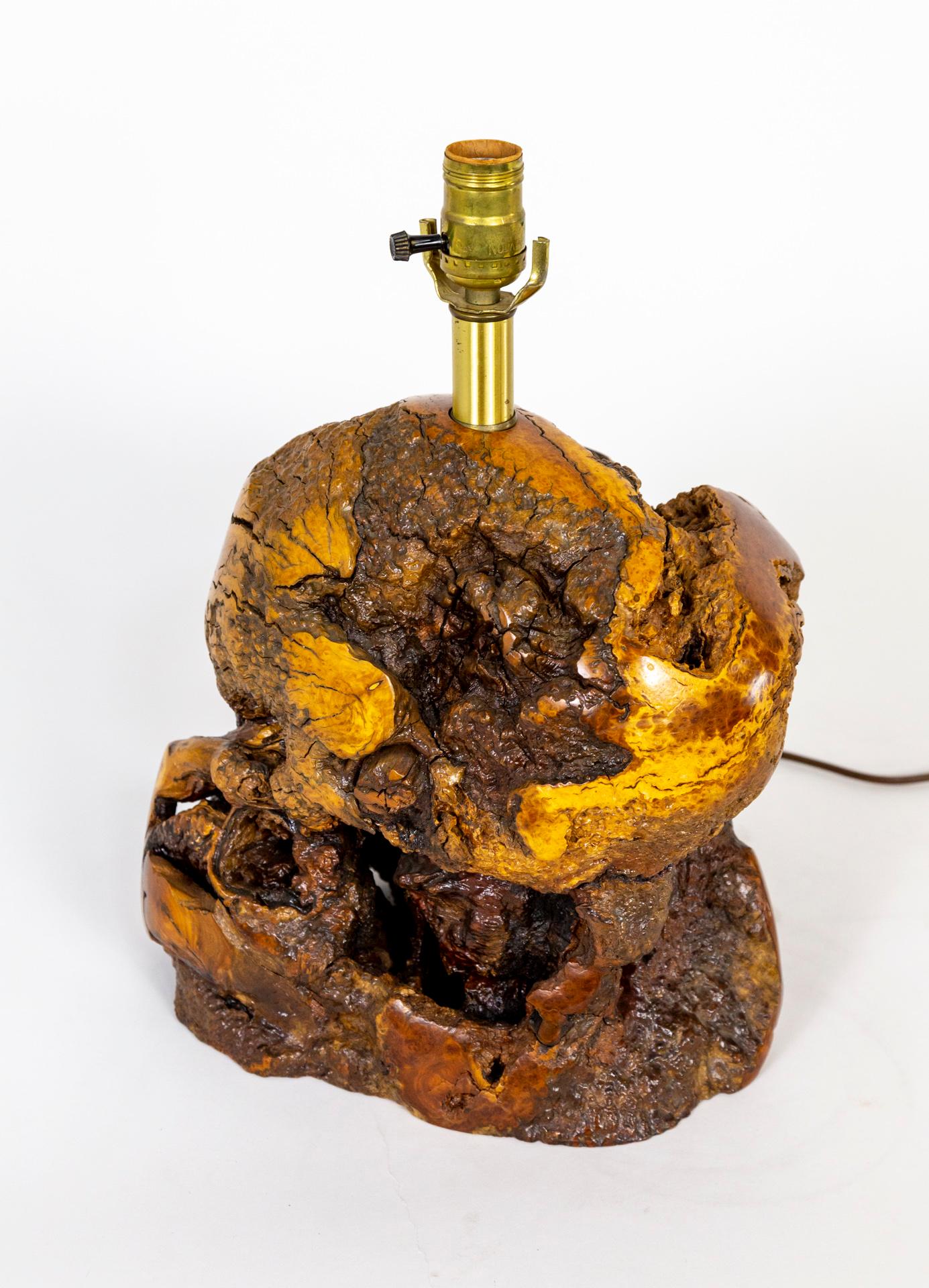 Brass Mid Century Redwood Burl Lamp