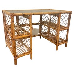 Mid-Century-Schreibtisch aus Schilf und Bambus