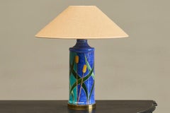 Mid Century 'Reed' Themed Studio Pottery and Brass Table Lamp 1960s
