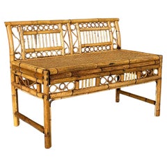 Mid-Century Refinished Bent Scorched Rattan Cane Bench Settee