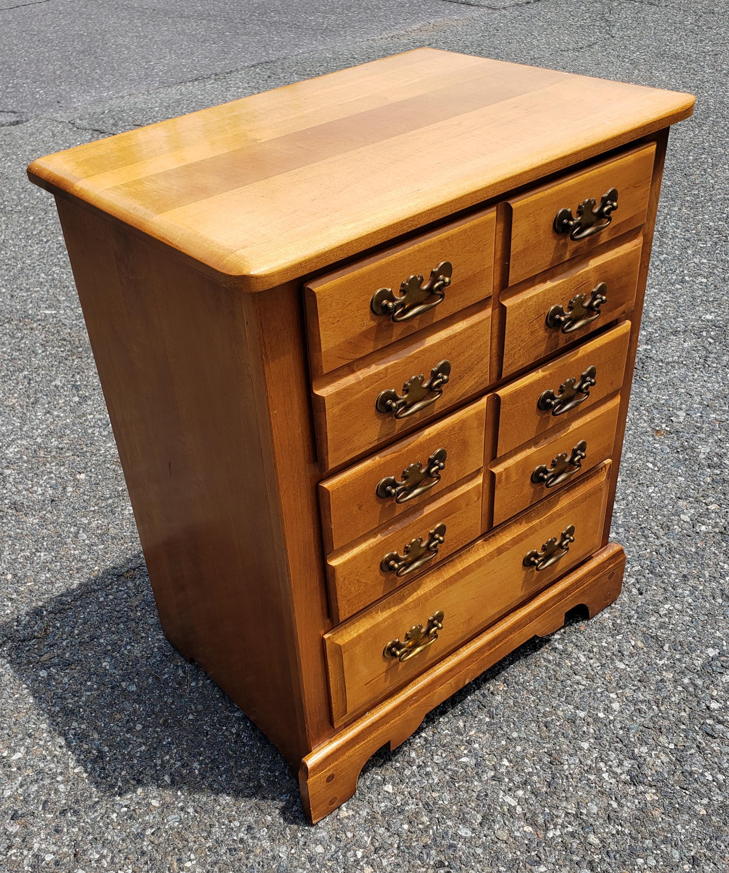 A Mid-Century  Chippendale 3-Drawer Solid wild Cherry Side Chest by Forest Furniture. Recently refinished and in great condition. Dovetailed drawers. Measures 22