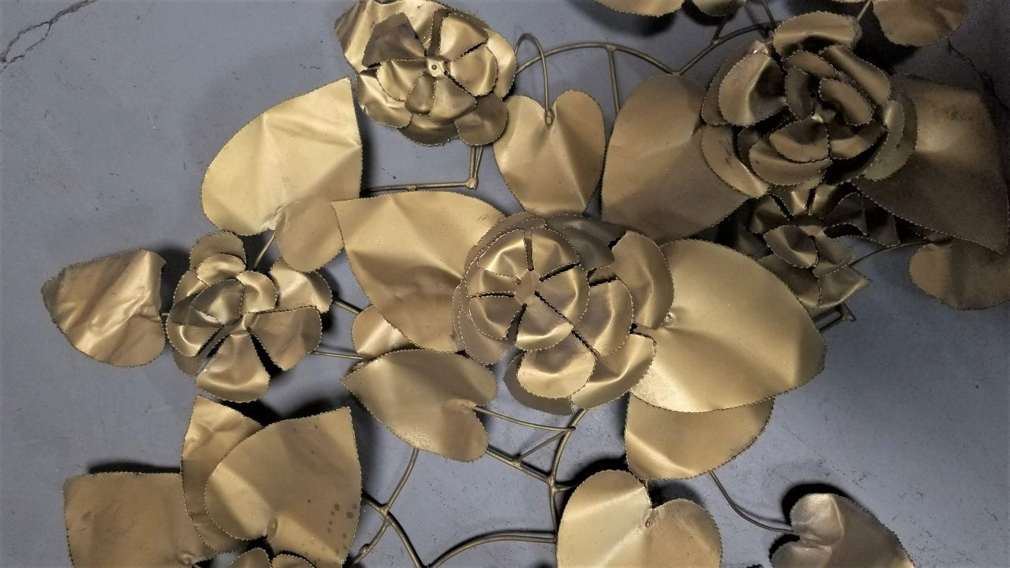 Mid-20th Century Mid-century Regency Brass Folded Metal Floral Wall Sculpture For Sale