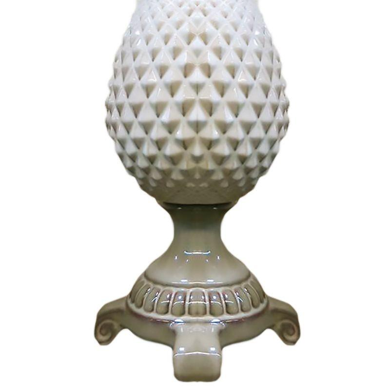 Mid-Century White Ceramic Pineapple Pedestal Lamp, Pair In Excellent Condition For Sale In Van Nuys, CA