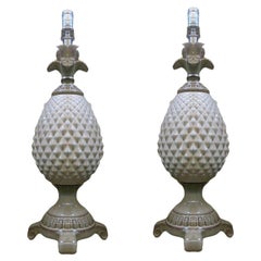 Mid-Century Regency Ceramic Pineapple Lamp, Pair