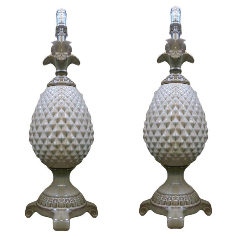 MidCentury Regency Ceramic Pineapple Lamp, Pair For Sale at 1stDibs