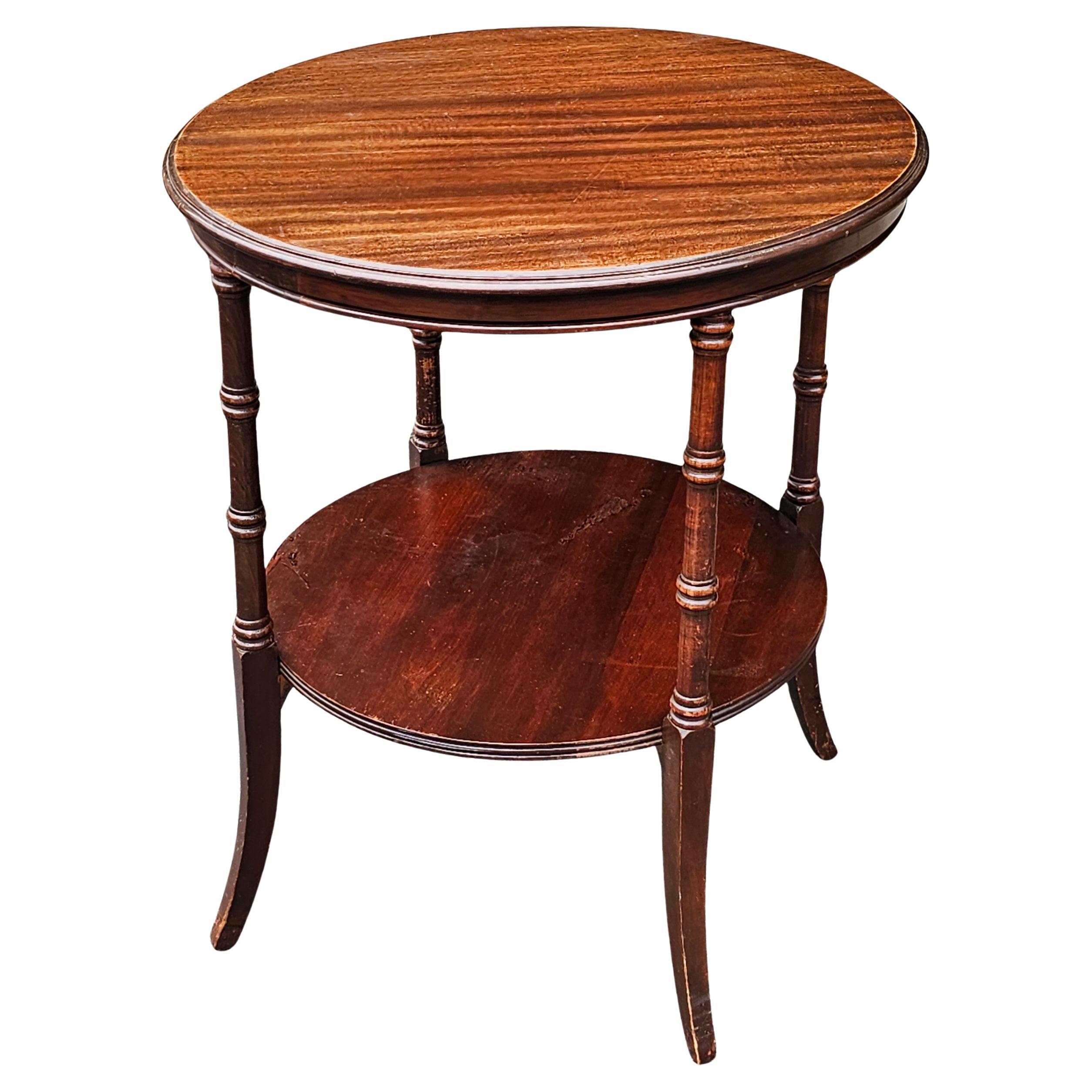 Mid Century Regency Faux Bamboo Mahogany tiered Side Table