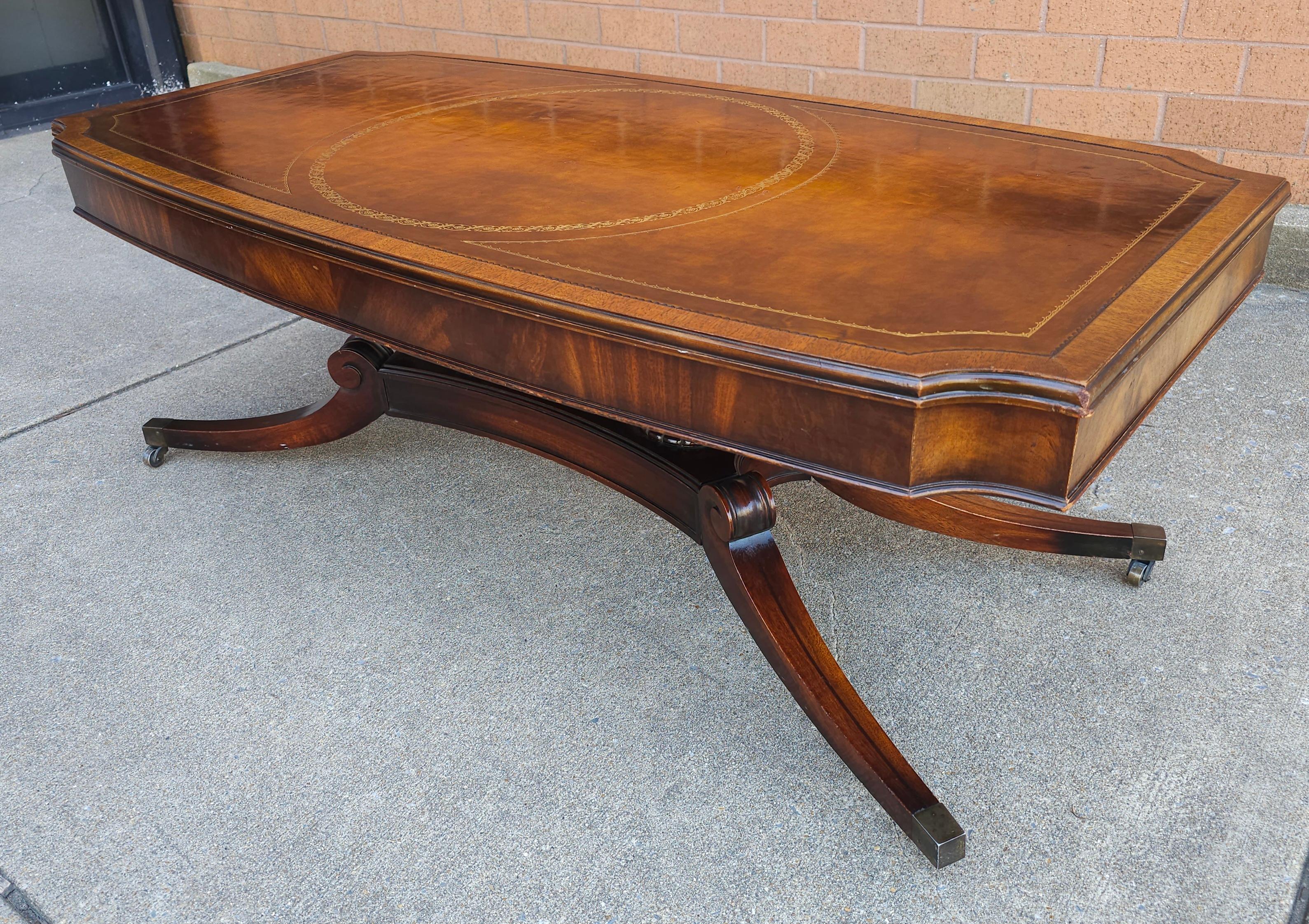 Mid Century Weiman Regency Hollywood Mahogany Inset Leather Top Coffee Table For Sale 3