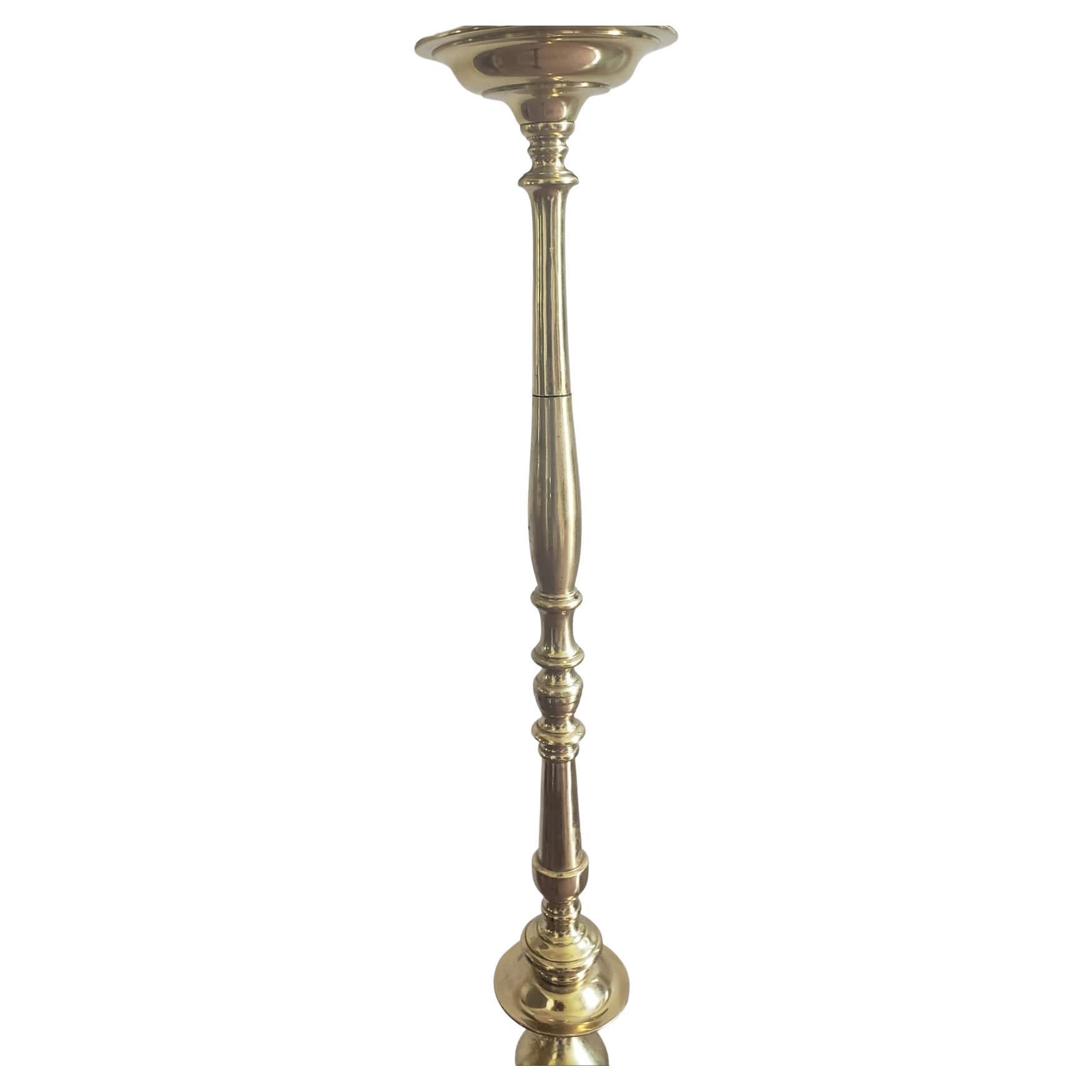 Mid Century Regency Solid Polish Brass Two Light Floor Lamp For Sale 1