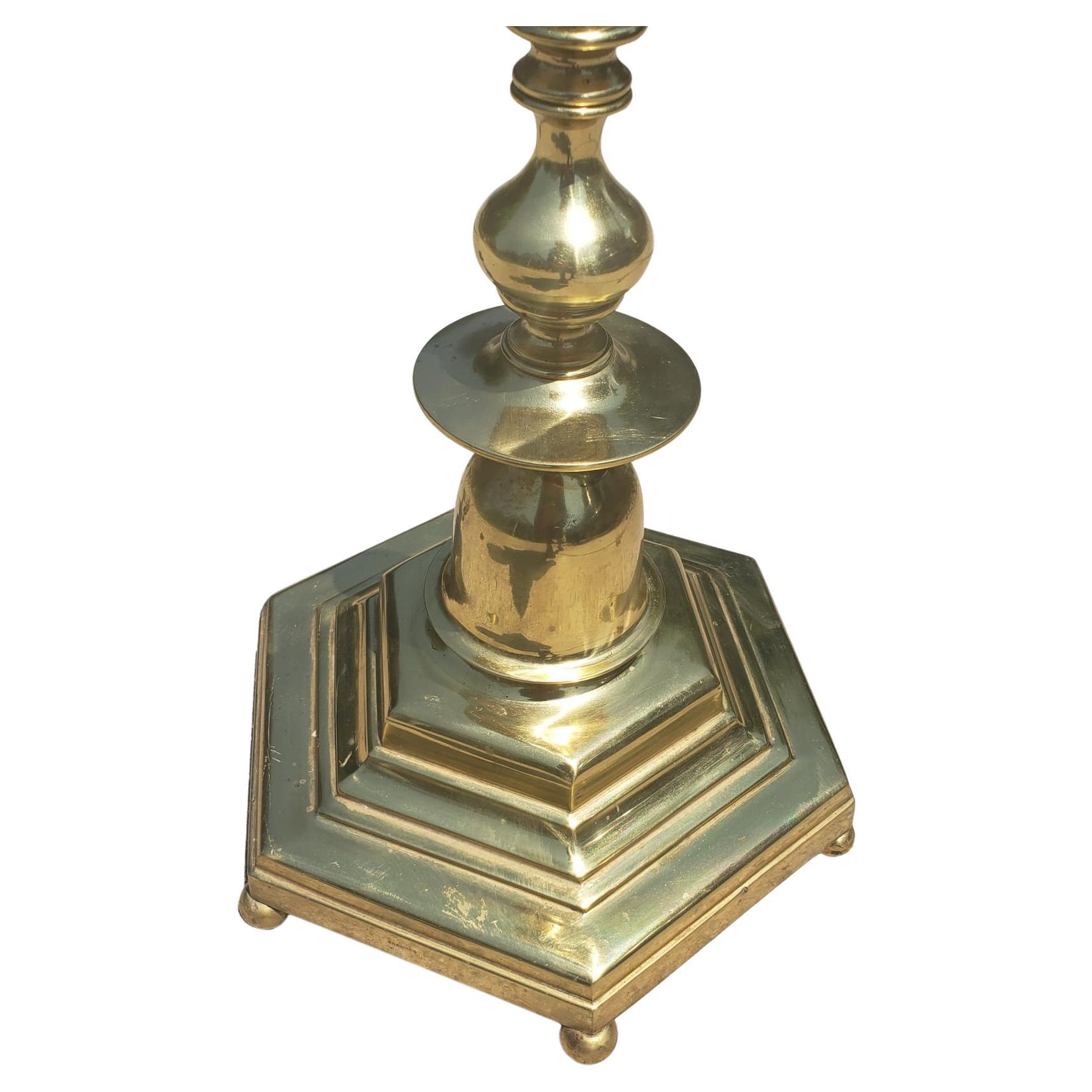 American Mid Century Regency Solid Polish Brass Two Light Floor Lamp For Sale