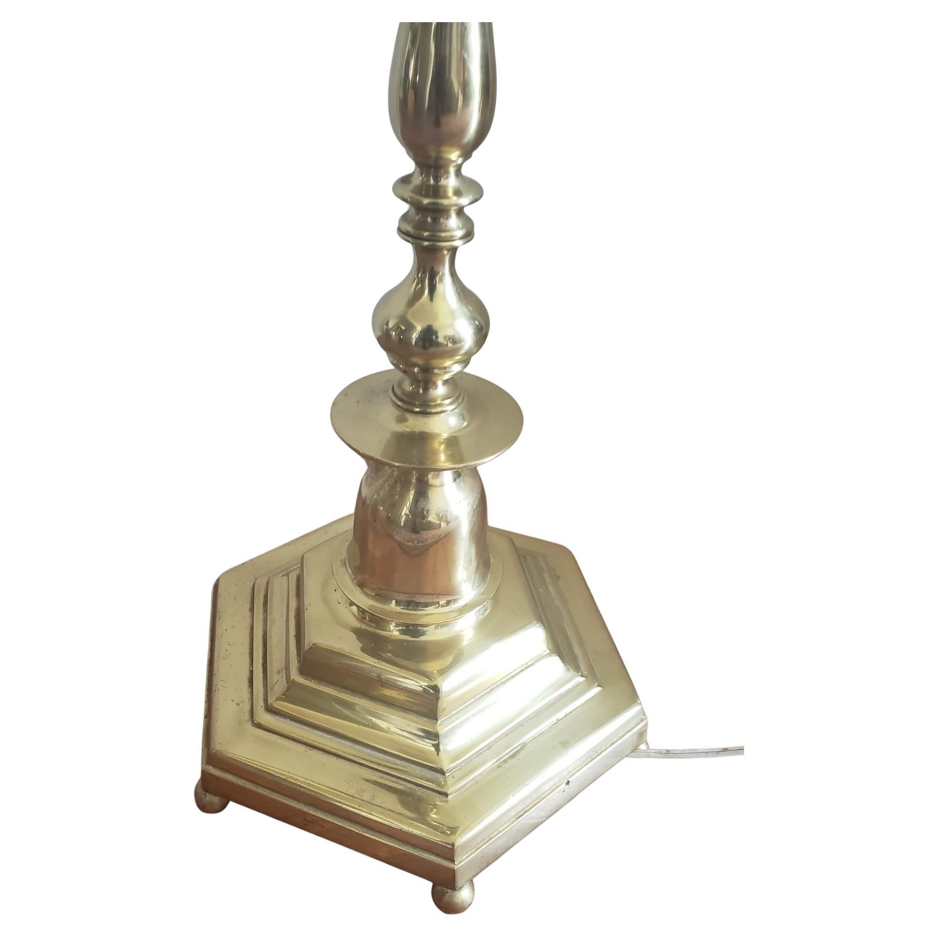 20th Century Mid Century Regency Solid Polish Brass Two Light Floor Lamp For Sale