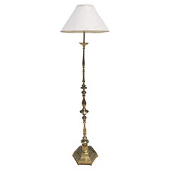 Vintage Mid Century Regency Solid Polish Brass Two Light Floor Lamp