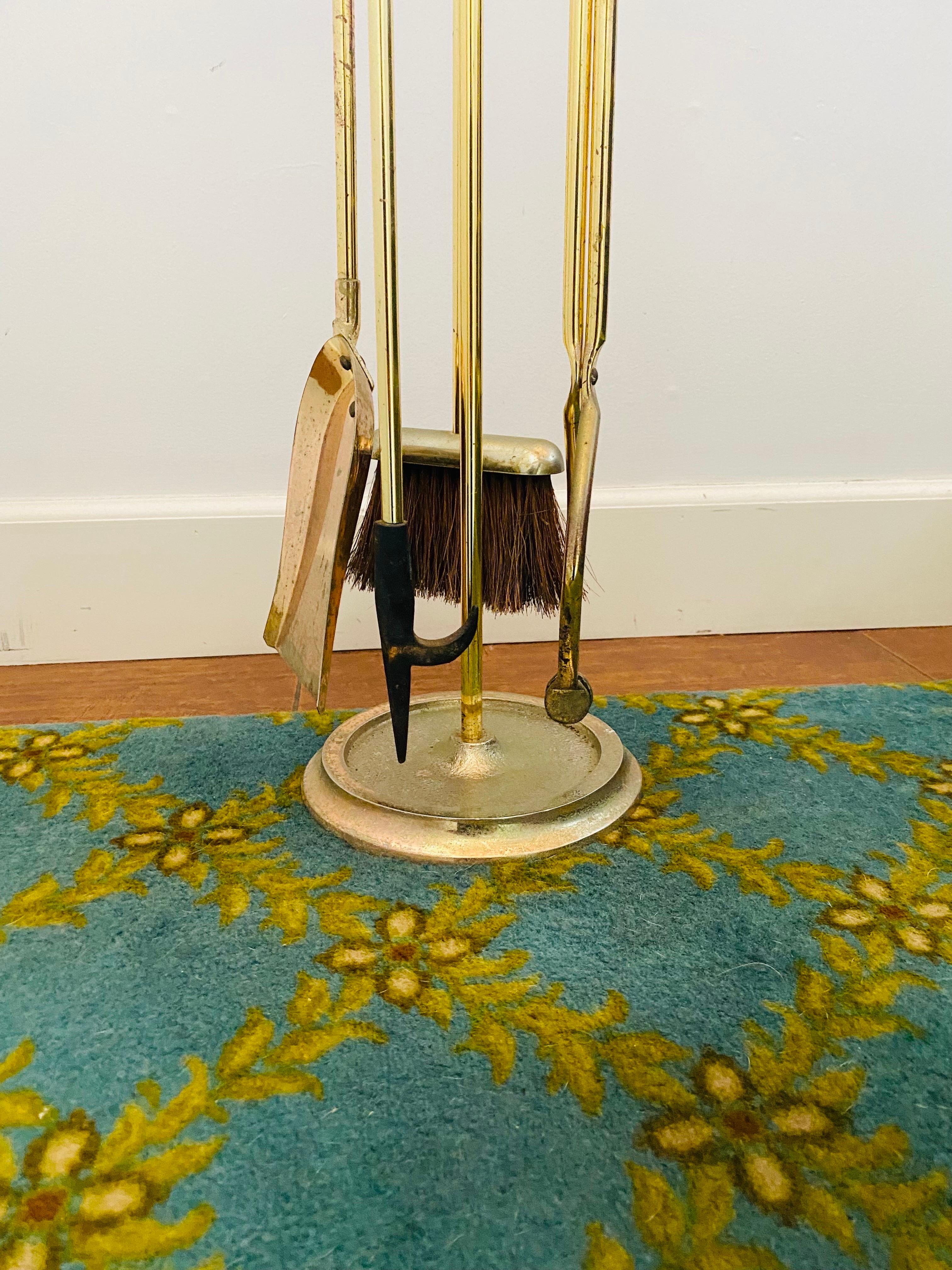 Taiwanese Mid Century Regency Style Brass and Green Marble Tools Set For Sale