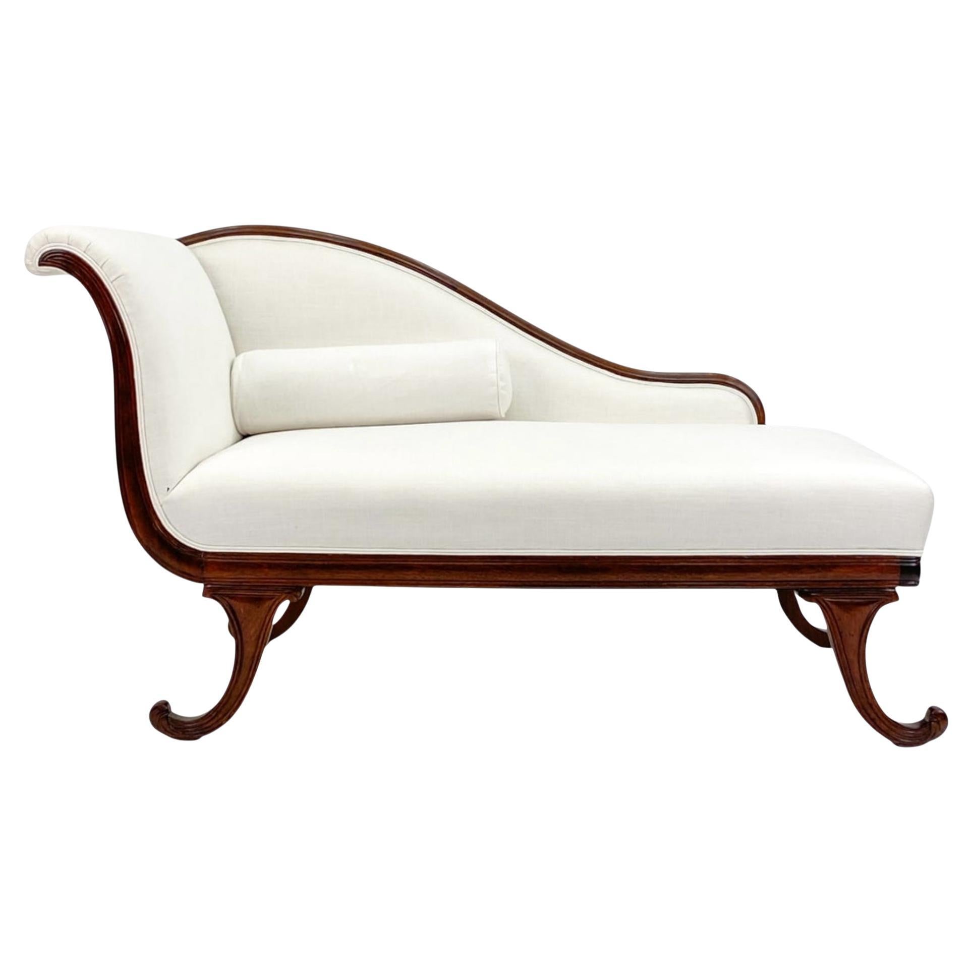 Mid-Century Regency Style Carved Fruitwood Chaise Lounge / Sofa / Settee