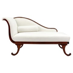 Mid-Century Regency Style Carved Fruitwood Chaise Lounge / Sofa / Settee