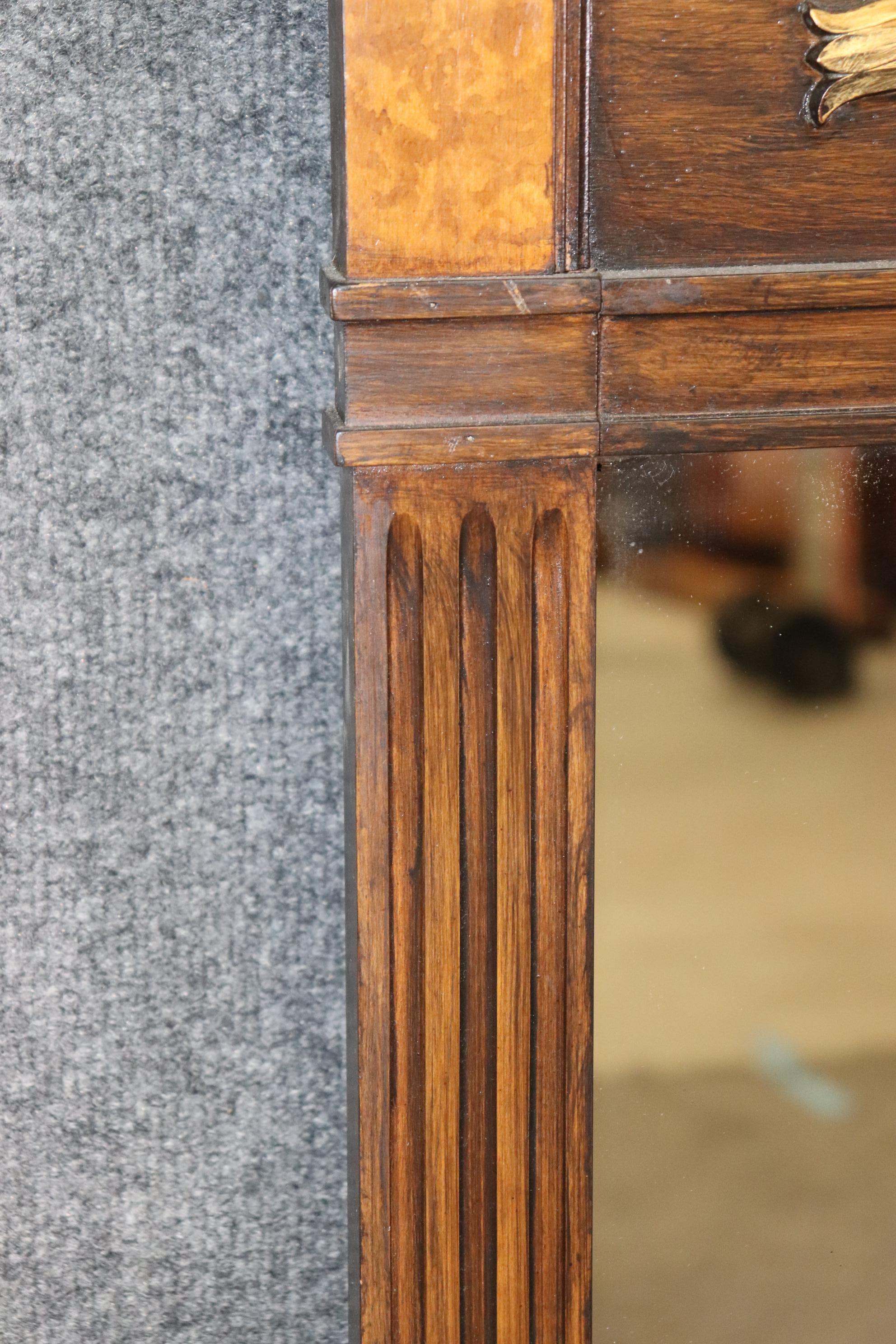 Mid Century Regency Style Carved Wall Hanging Trumeau Mirror With Gilt Accents For Sale 1