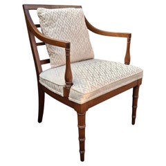 Mid-Century Regency Style Faux Bamboo Legs Mahogany and Upholstered Armchair