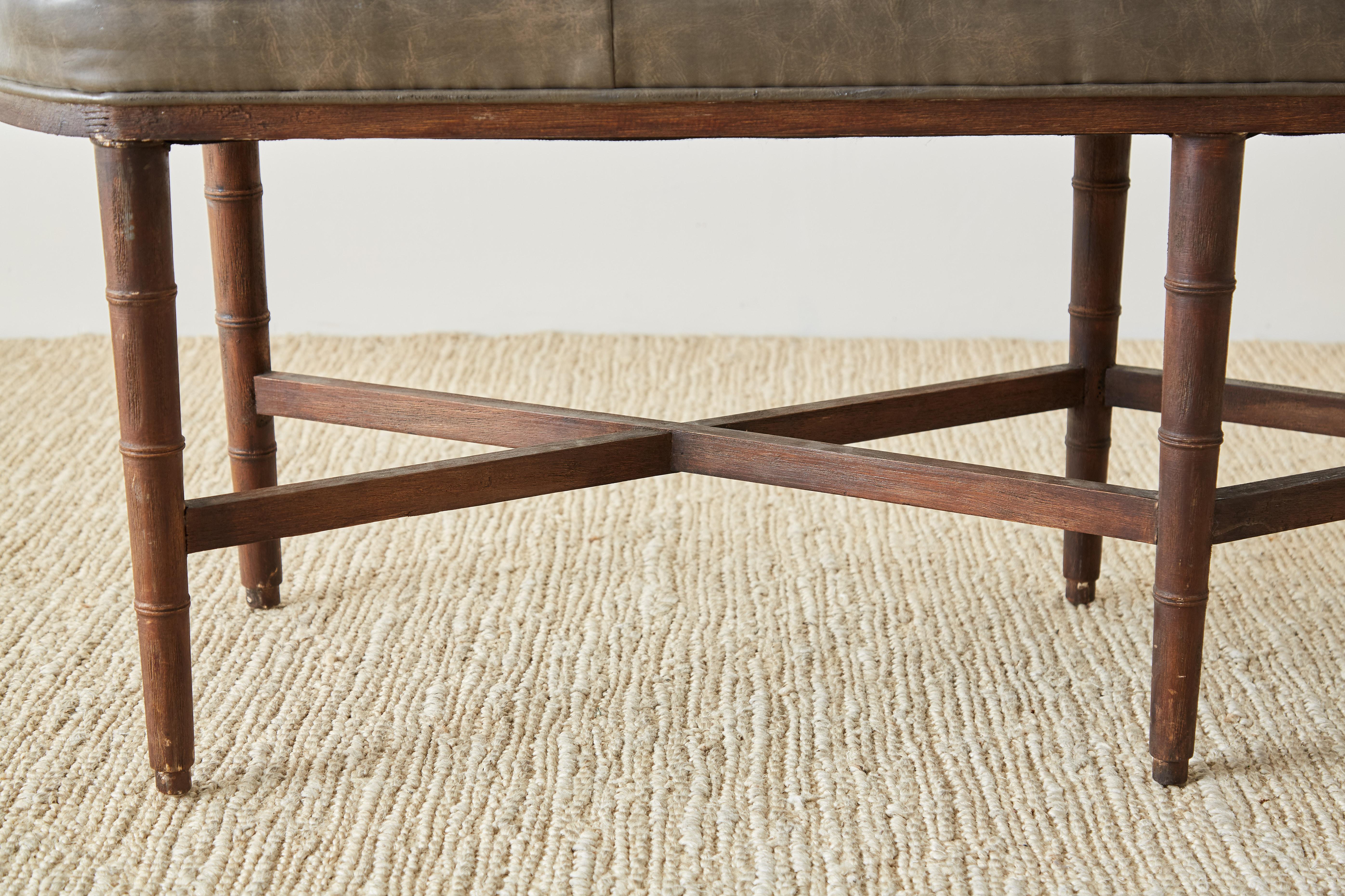 Midcentury Regency Style Faux Bamboo Tufted Bench 6