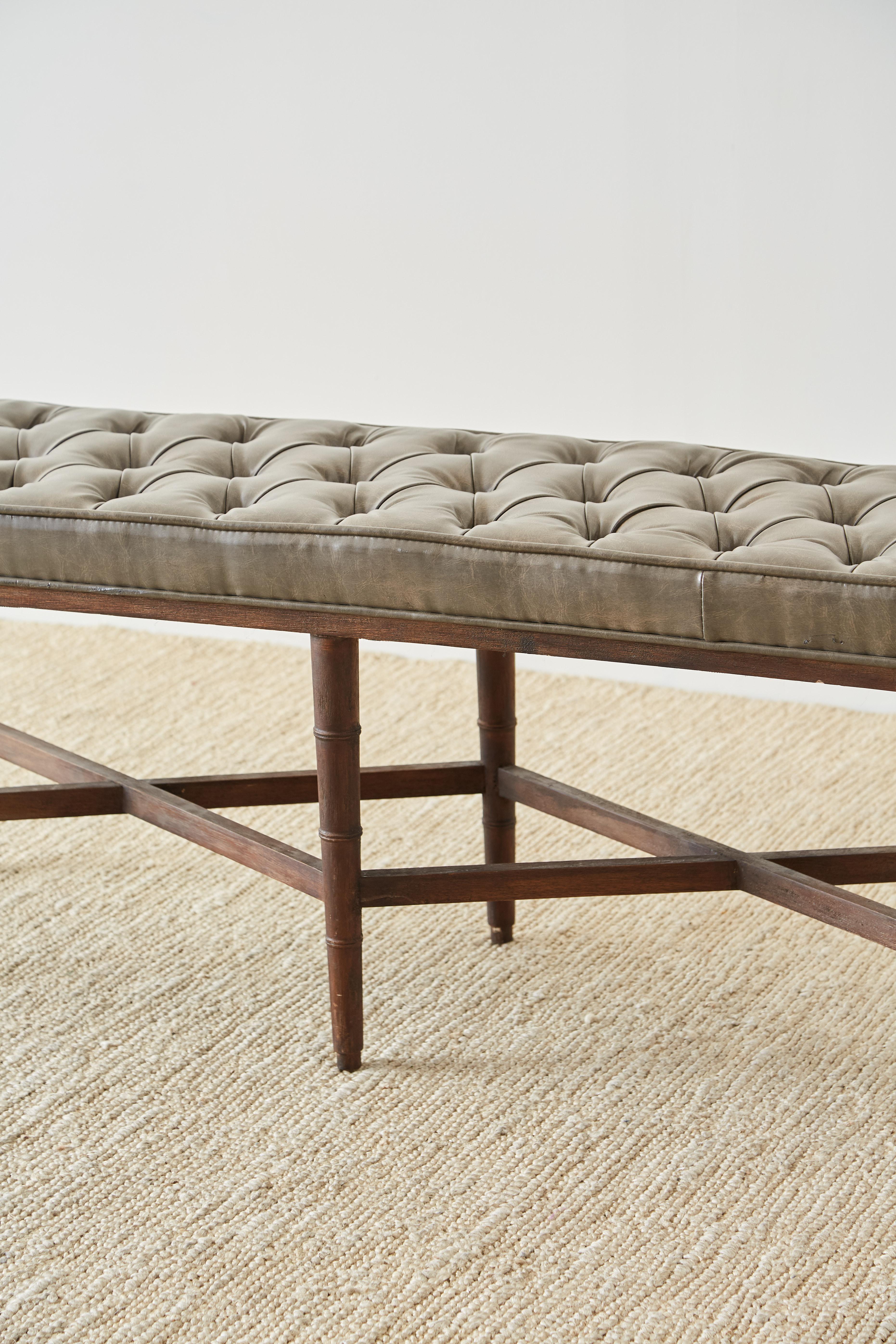 Midcentury Regency Style Faux Bamboo Tufted Bench 4