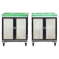 Mid-Century Regency Style Green And Black Painted Cabinets / Side Tables, Pair