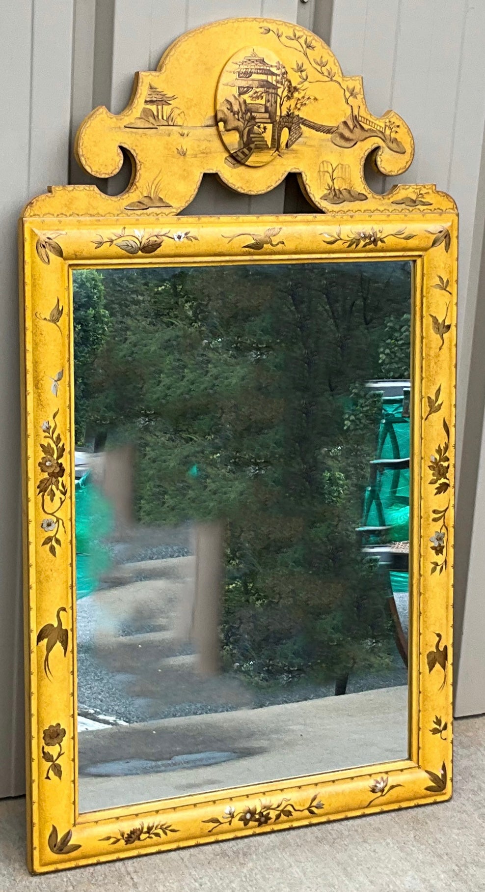 American Mid-Century Regency Style Hand Painted Gilt Chinoiserie Mirror