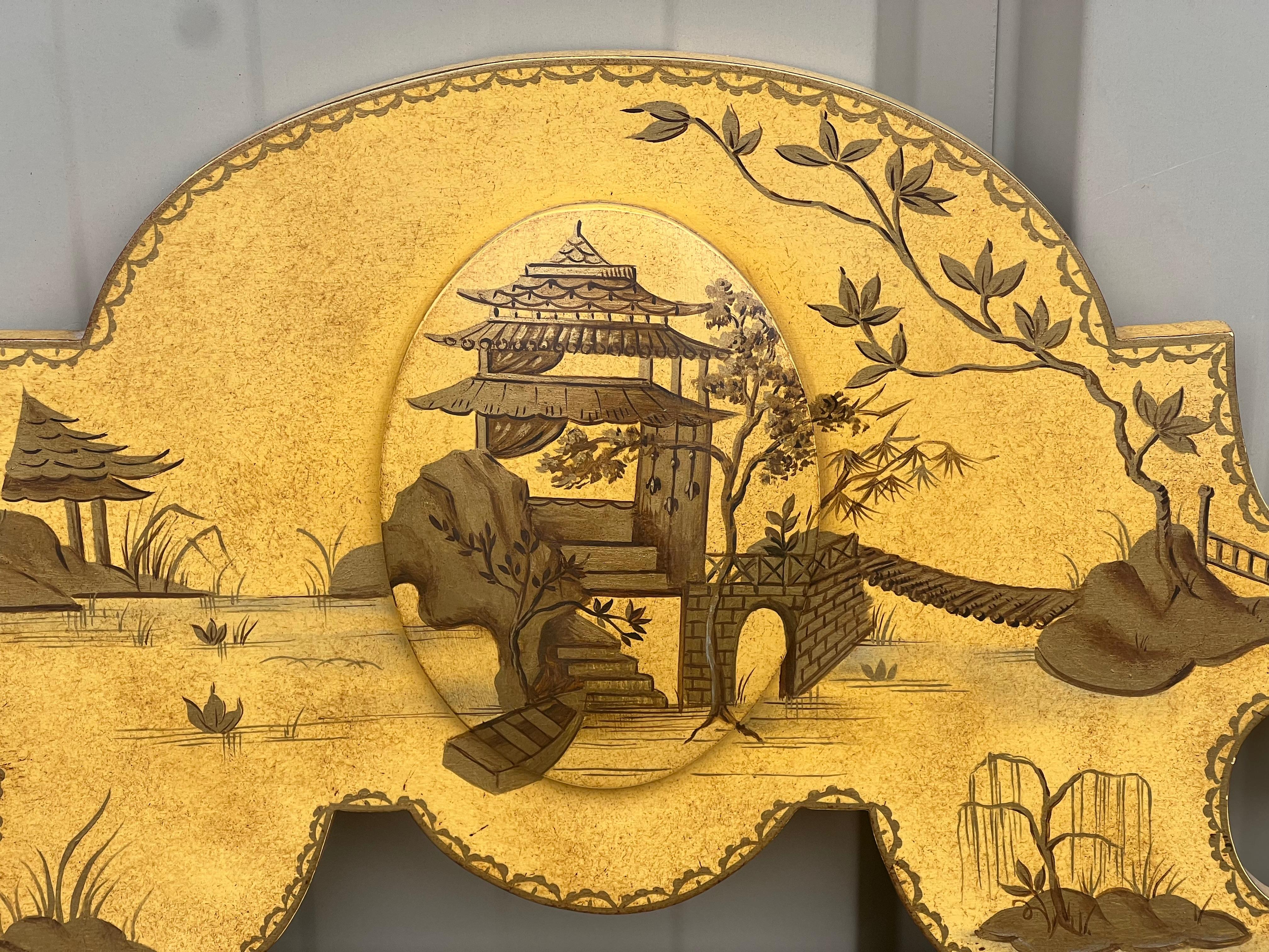 20th Century Mid-Century Regency Style Hand Painted Gilt Chinoiserie Mirror