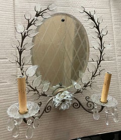Mid-Century Regency Style Italian Venetian Glass Mirrored Wall Sconces - Pair