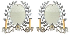 Mid-Century Regency Style Italian Venetian Glass Mirrored Wall Sconces - Pair