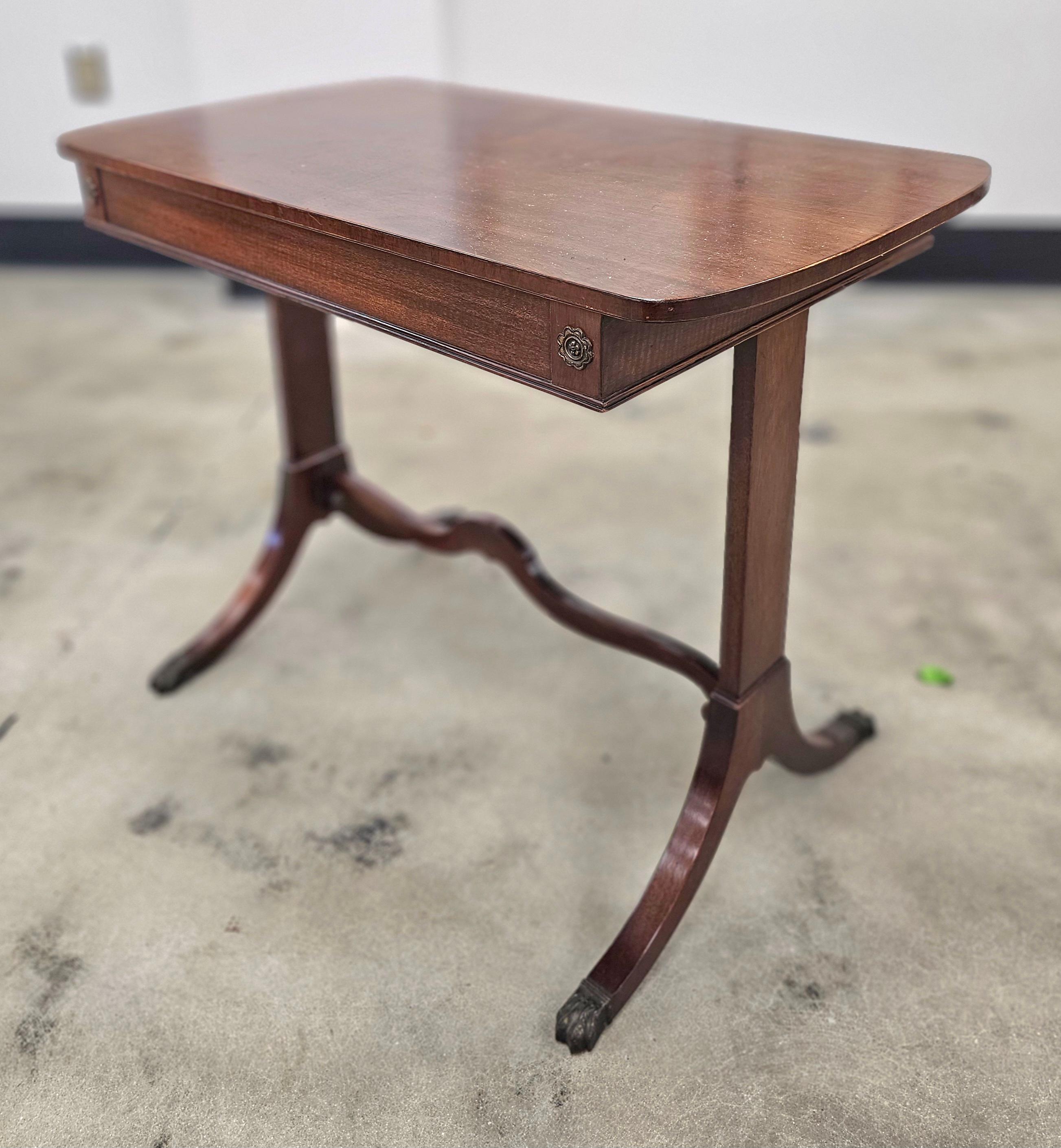 Mid Century Regency Style Mahogany Trestle Table With Pull-Out Trays & Paw Feet In Good Condition For Sale In Germantown, MD