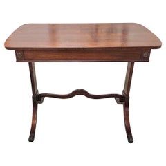 Mid Century Regency Style Mahogany Trestle Table With Pull-Out Trays & Paw Feet