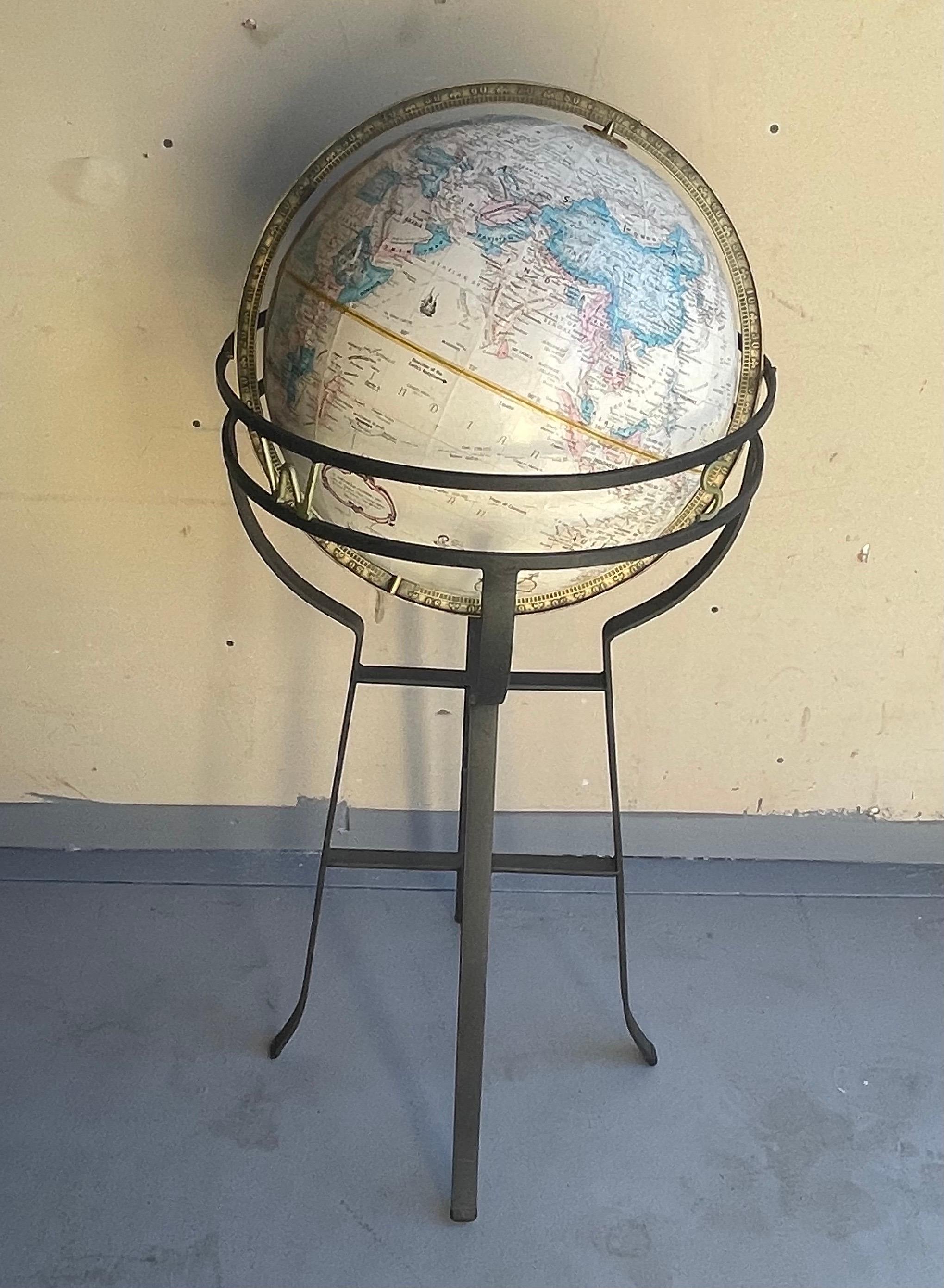 Mid-Century Replogle Globe on Wrought Iron Base in the Manner of Paul McCobb For Sale 5