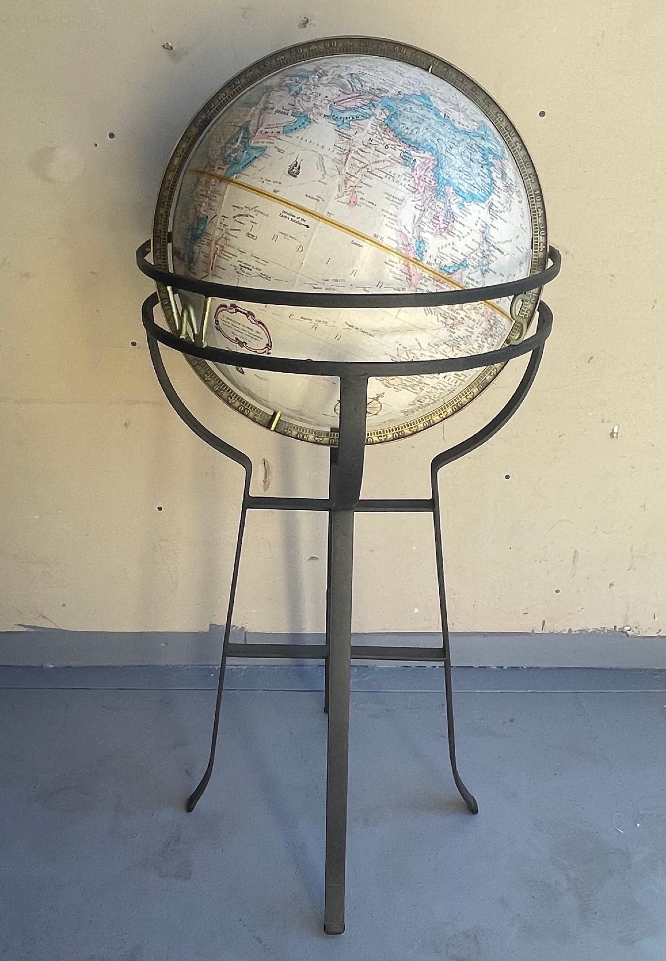 Mid-Century Modern Mid-Century Replogle Globe on Wrought Iron Base in the Manner of Paul McCobb For Sale