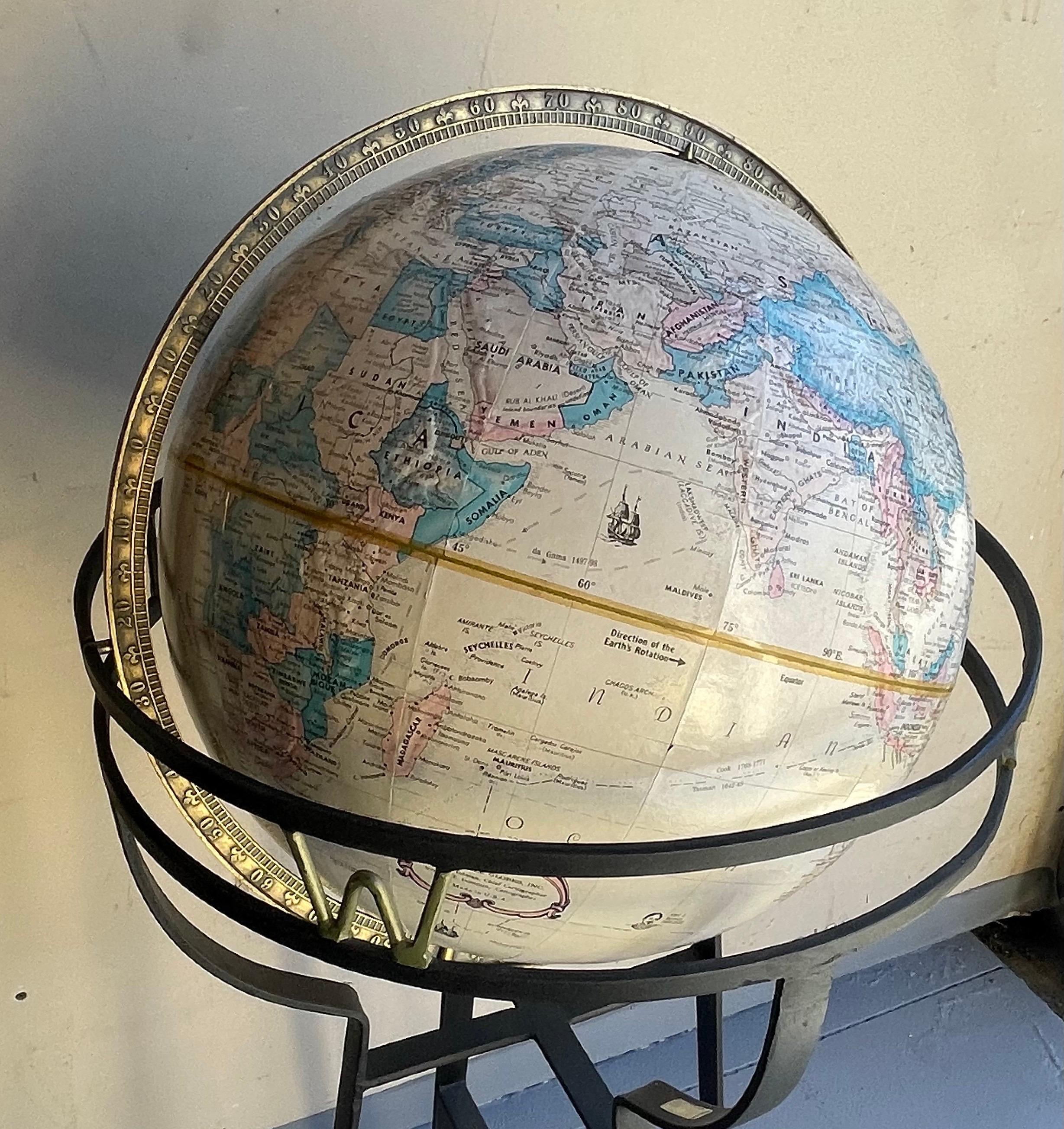 Mid-Century Replogle Globe on Wrought Iron Base in the Manner of Paul McCobb For Sale 1