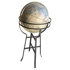 Mid-Century Replogle Globe on Wrought Iron Base in the Manner of Paul McCobb