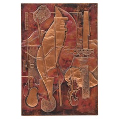 Kupfertafel mit Repousse-Stillleben aus der Mitte des Jahrhunderts, von George Braque