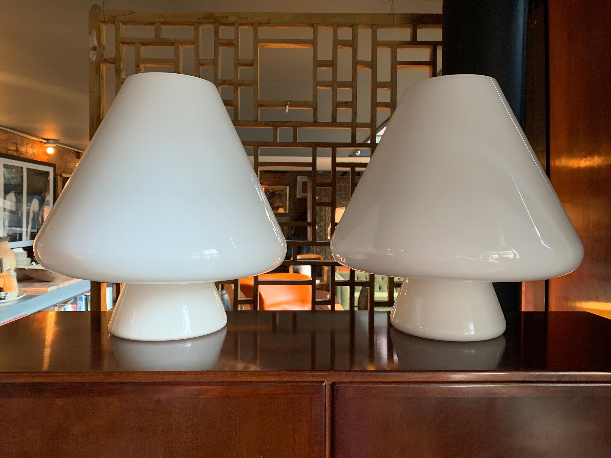 Italian Pair of Res Murano Glass Mushroom Table Lamps
