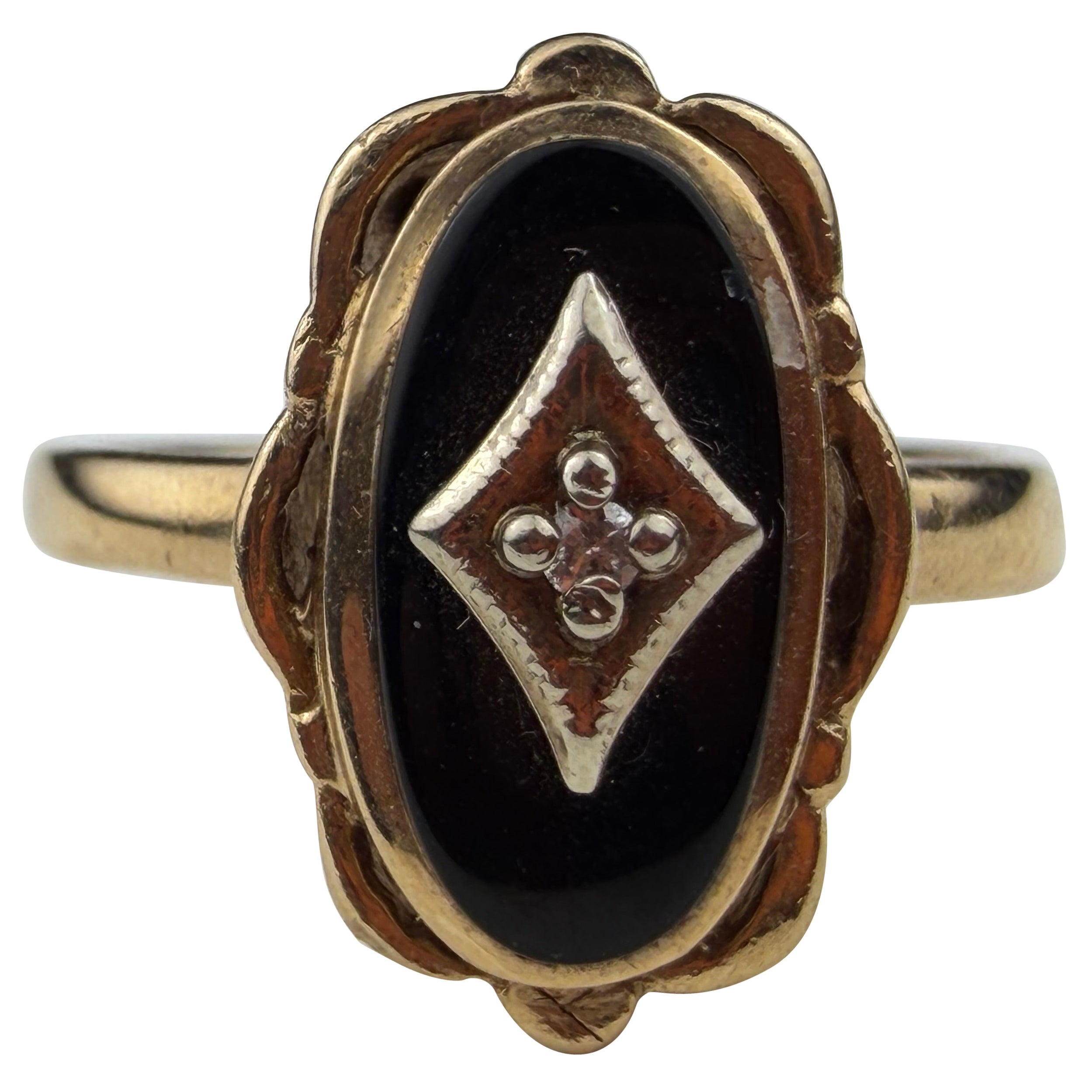 Mid-Century Resco Onyx und Diamant Solitär Ring im Angebot