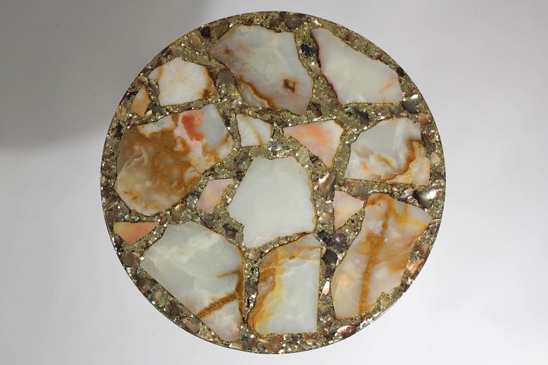 Midcentury Resin Epoxy Chunky Mexican Onyx and Glitter Side End Table