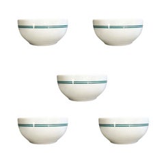 Mid-Century Restaurant Ware Berry Bowls in White and Green, Set of 5 1960s