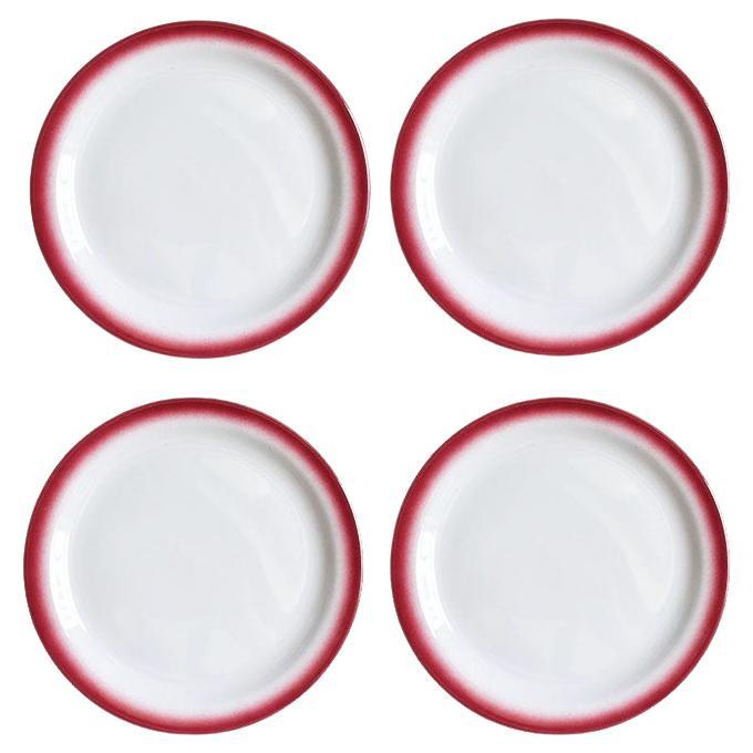 Mid-Century Restaurant Ware Ceramic Plates in White and Pink, Set of 4 1960s
