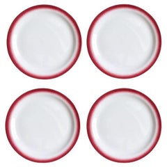 Mid-Century Restaurant Ware Ceramic Plates in White and Pink, Set of 4 1960s