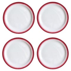 Mid-Century Restaurant Ware Ceramic Plates in White and Pink, Set of 4 1960s