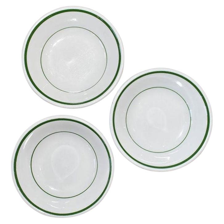 Mid-Century Restaurant Ware Porcelain Bowls in White and Green, Set of 3 1960s