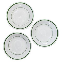 Vintage Mid-Century Restaurant Ware Porcelain Bowls in White and Green, Set of 3 1960s
