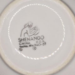 Mid-Century Restaurant Ware Porcelain Bowls in White and Green, Set of 7 1960s