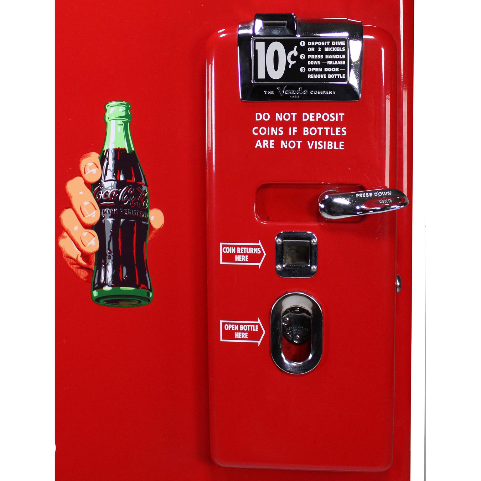 Painted Mid-Century Restored Coca-Cola Soda Bottle 10¢ Vending Machine by Vendo C: 1956 For Sale