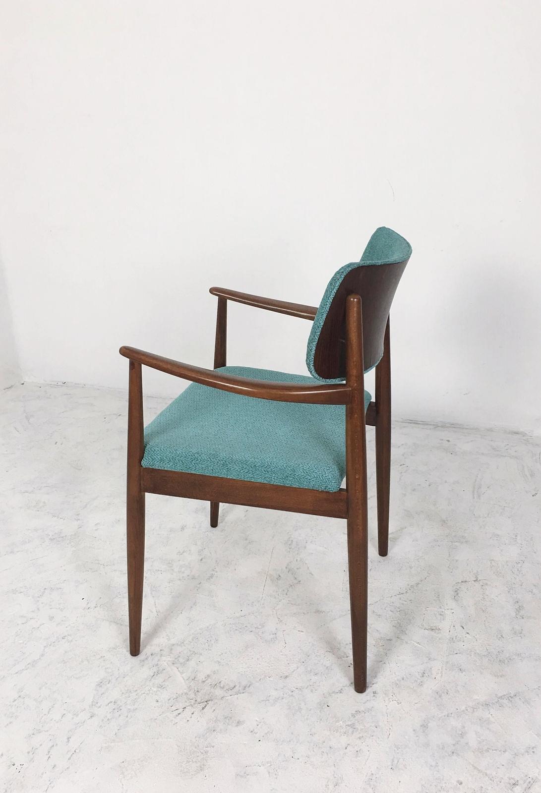 Stained Wiesner Hager Desk Armchair in Turquoise Tweed Upholstery Austria, 1960s