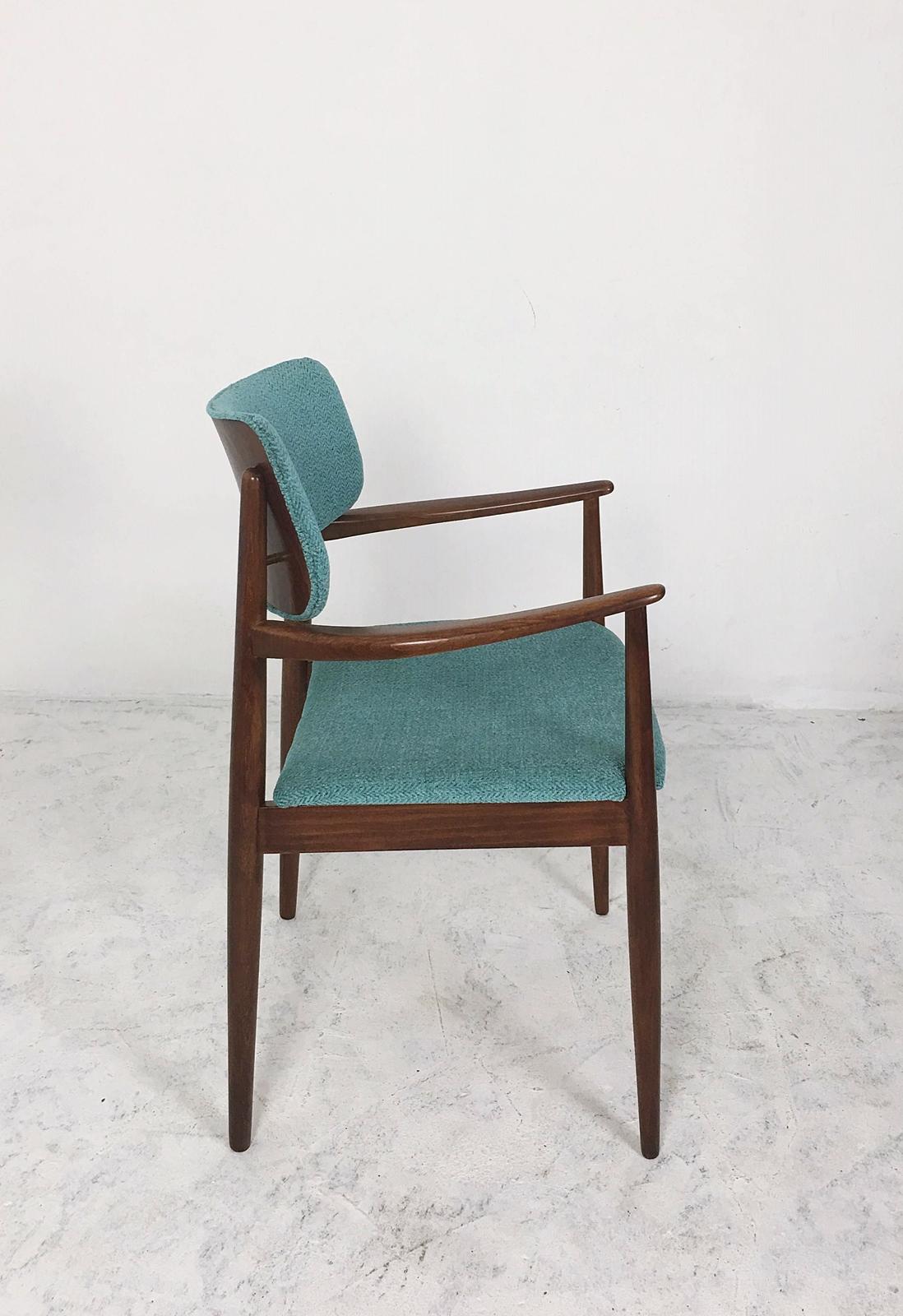 20th Century Wiesner Hager Desk Armchair in Turquoise Tweed Upholstery Austria, 1960s