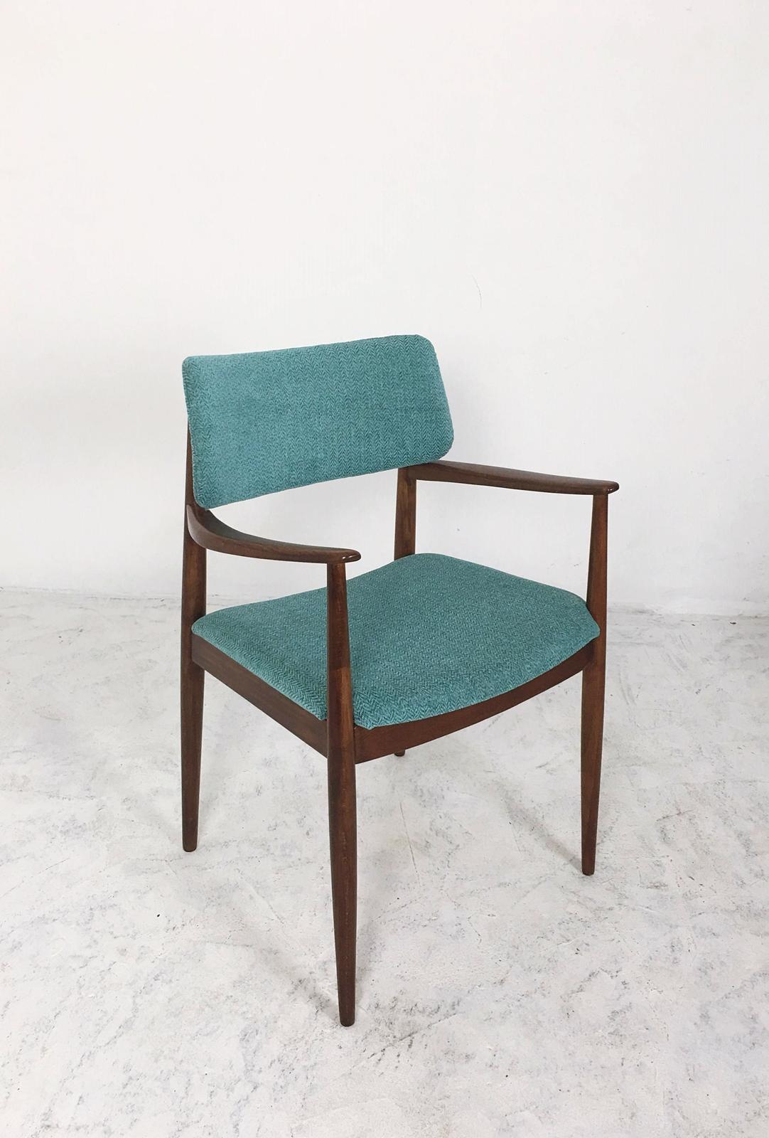 Fabric Wiesner Hager Desk Armchair in Turquoise Tweed Upholstery Austria, 1960s