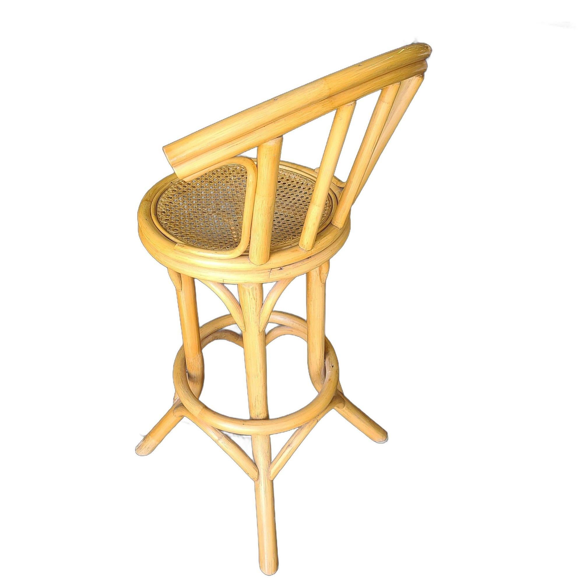 Mid-Century Modern Mid Century Restored Rattan Bar Stool with Wicker Seat For Sale
